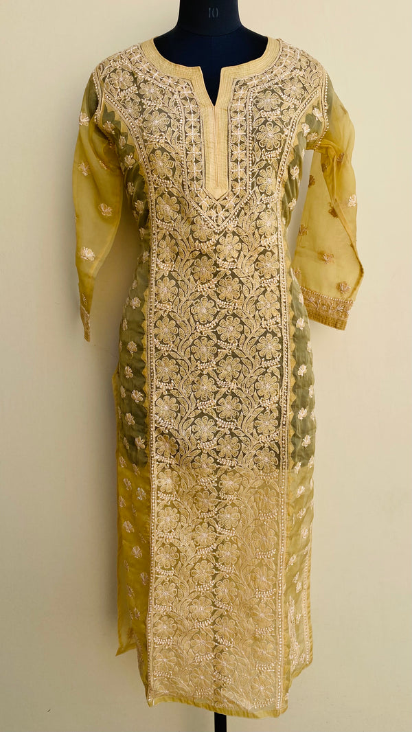 Lucknowi Chikankari Kurti Beige Organza with Self work