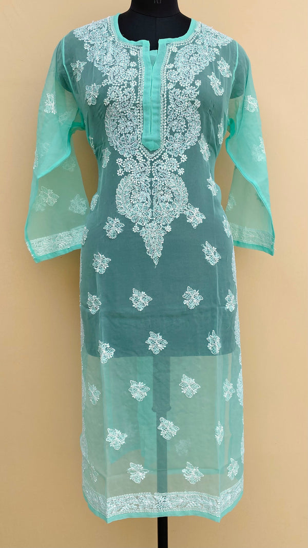 Lucknowi Chikankari Kurti Sea Green Faux Georgette