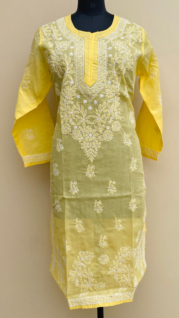 Lucknowi Chikankari Kurti Yellow Cotton