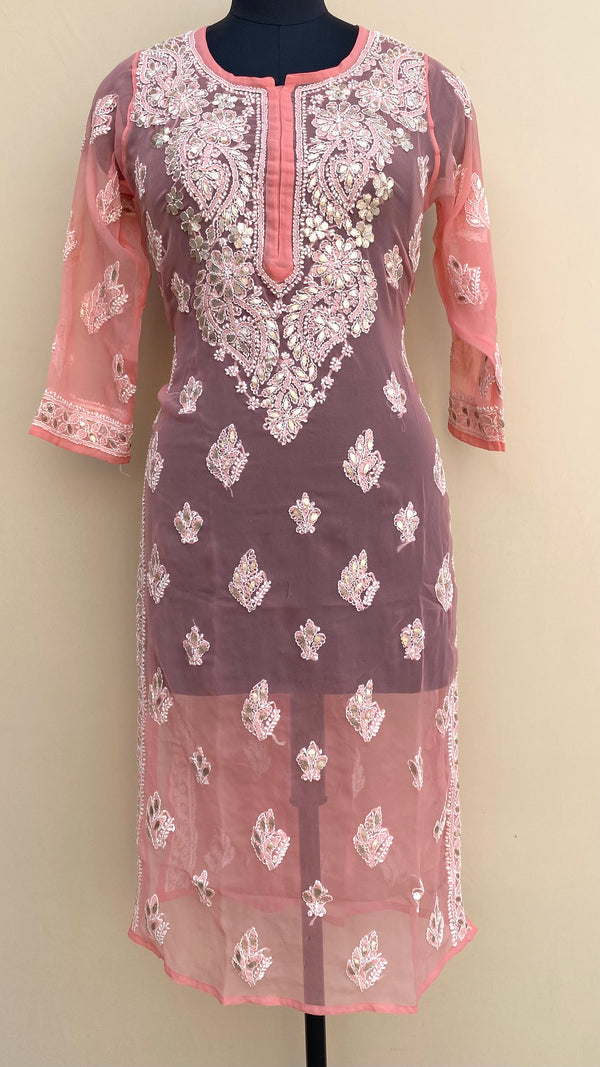 Lucknowi Chikankari Kurti Gajri Faux Georgette  With Gotta Patti Work