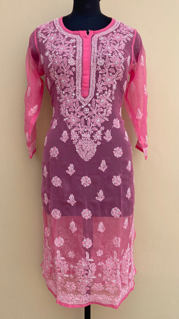 Lucknowi Chikankari Kurti Pink Faux Georgette