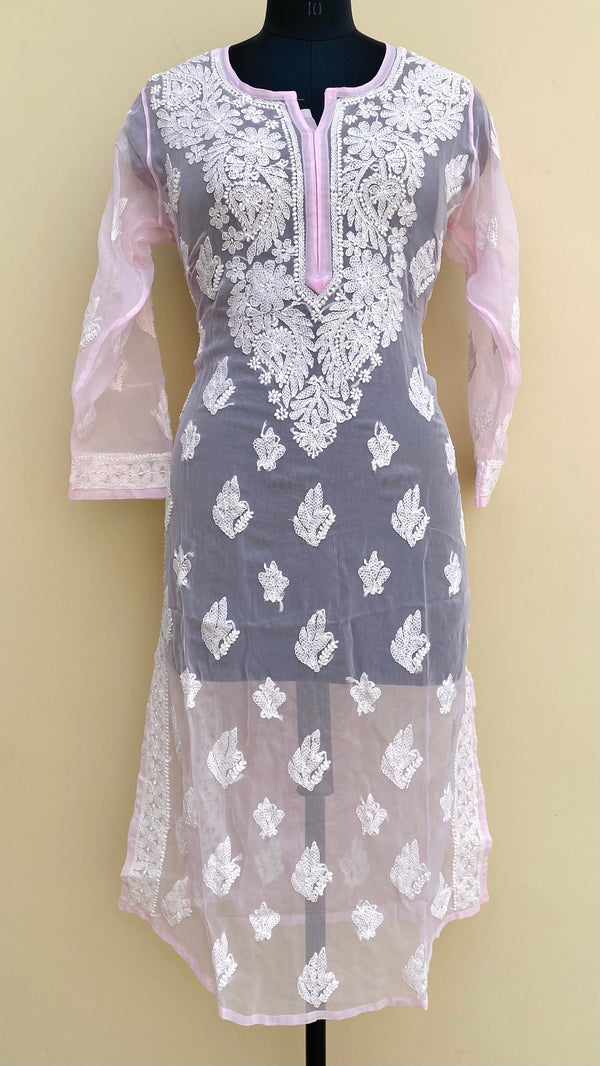 Lucknowi Chikankari Kurti Pink Faux Georgette