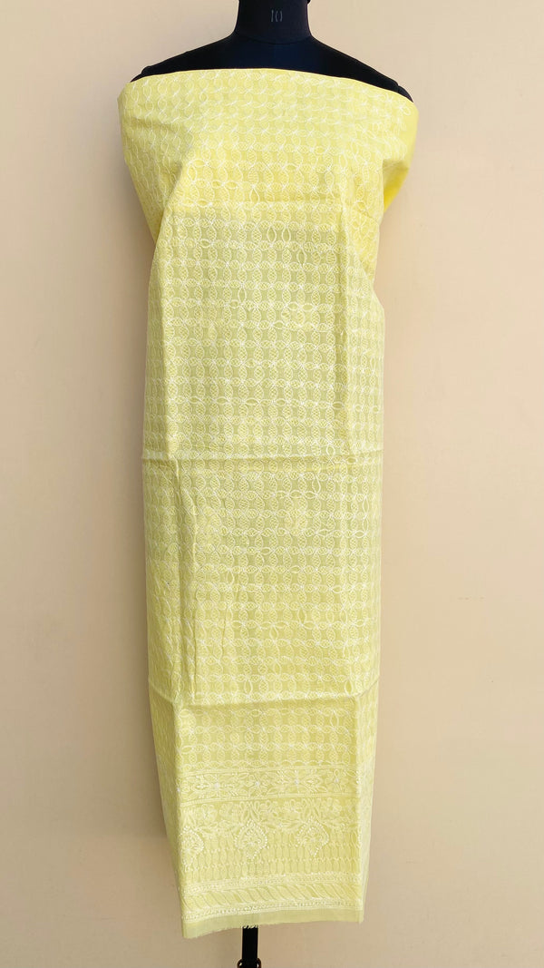 Lucknowi Chikankari Kurta Length Lemon Yellow Cotton