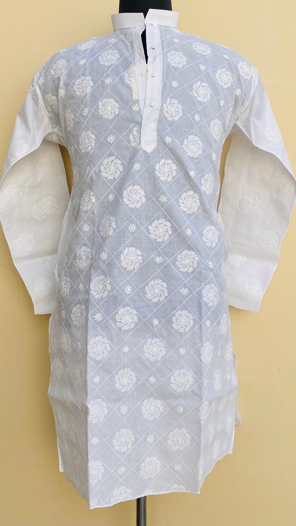 Lucknowi Chikankari Men’s Kurta White On White Cotton