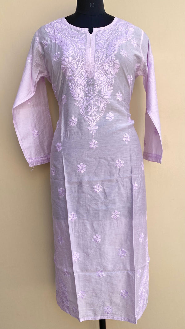 Lucknowi Chikankari Kurti Purple Mal Chanderi With Self Work