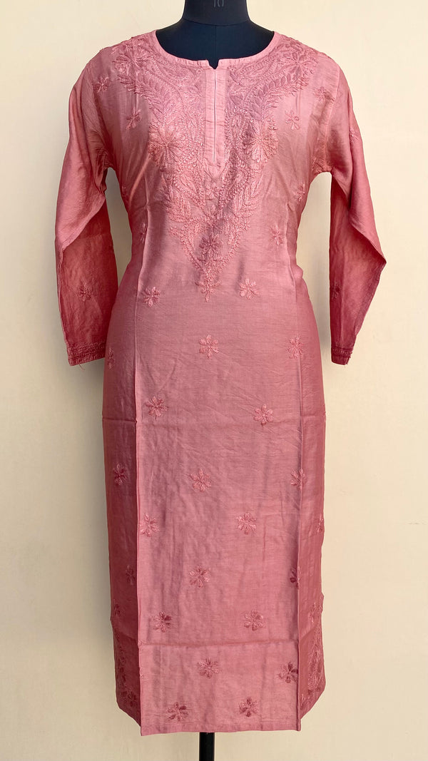 Lucknowi Chikankari Kurti Rust Mal Chanderi With Self Work
