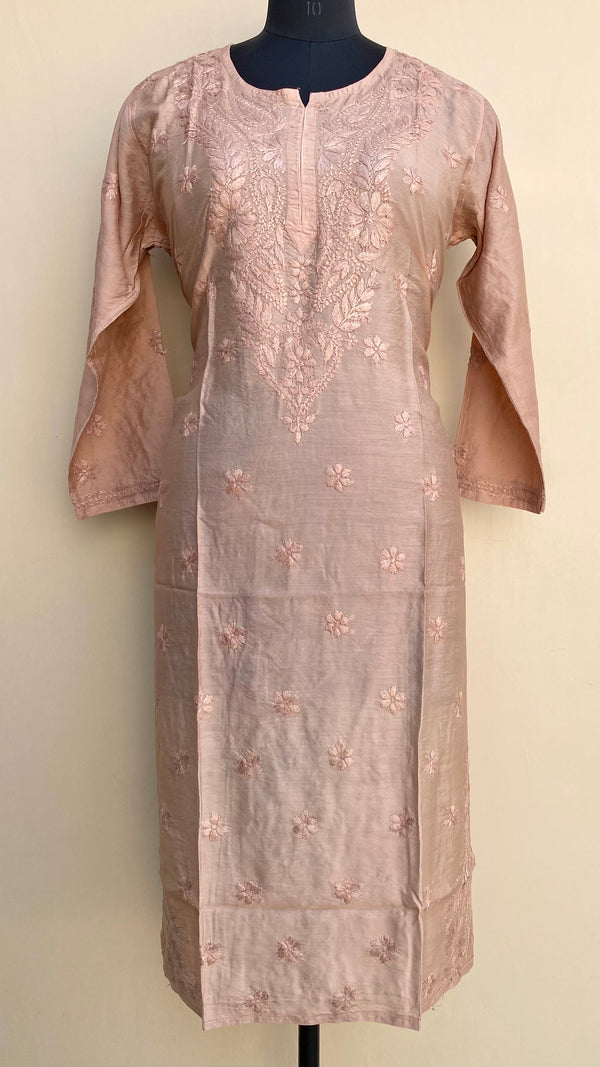 Lucknowi Chikankari Kurti Copper Mal Chanderi With Self Work