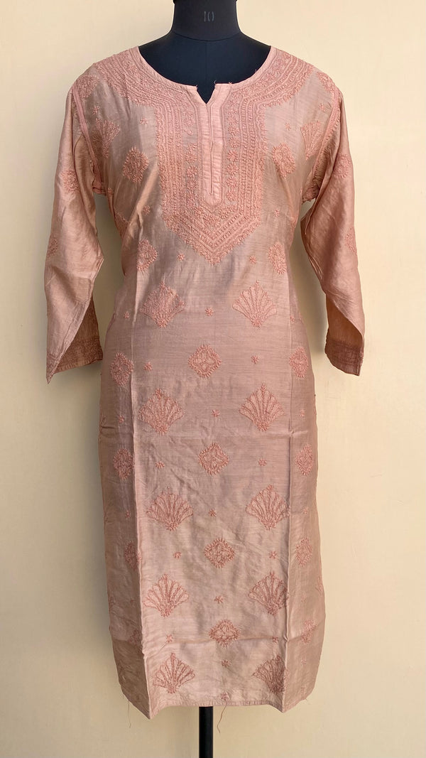 Lucknowi Chikankari Kurti Copper Mal Chanderi With Self Work