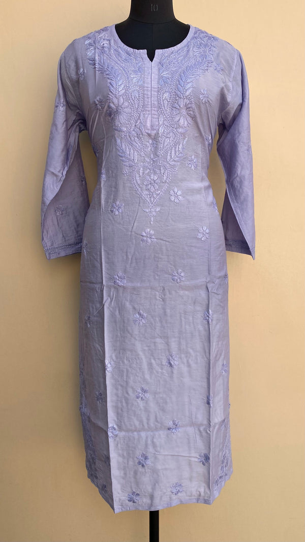 Lucknowi Chikankari Kurti Purple Mal Chanderi With Self Work