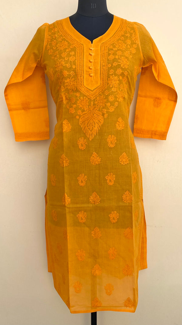 Lucknowi Chikankari Kurti Mustard Cotton with Self work