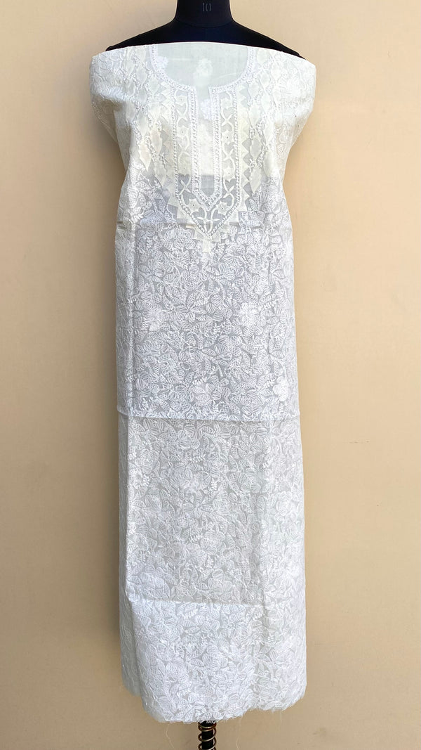 Lucknowi Chikankari Kurta Length White On White Cotton With Applique Work
