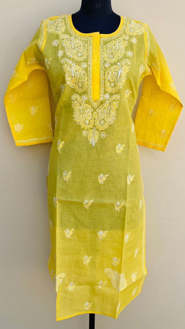 Lucknowi Chikankari Kurti Yellow Cotton