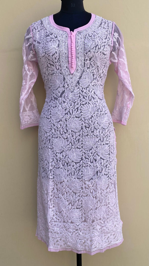 Lucknowi Chikankari Kurti Pink Faux Georgette