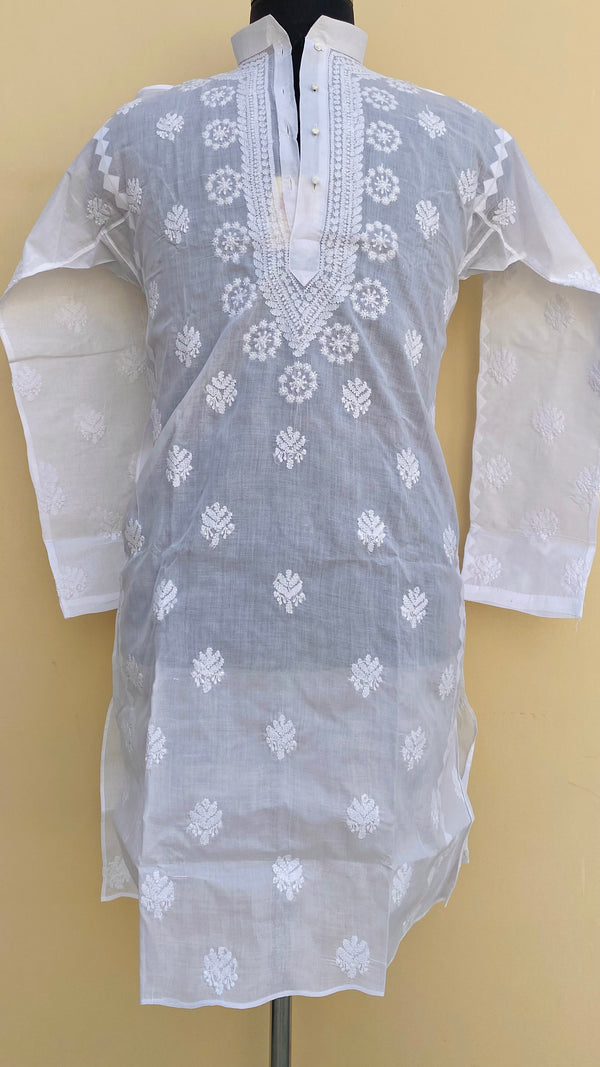 Lucknowi Chikankari Men’s Kurta White On White Cotton