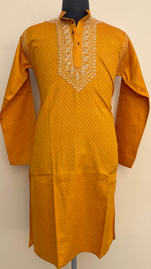 Lucknowi Chikankari Men’s Kurta Mustard Cotton