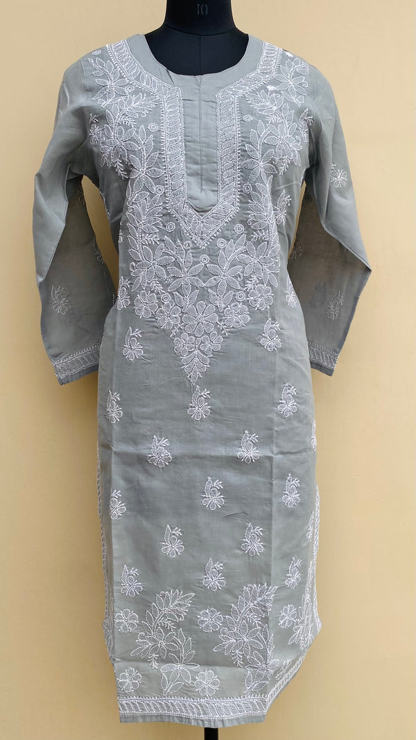 Lucknowi Chikankari Kurti Gray Cotton