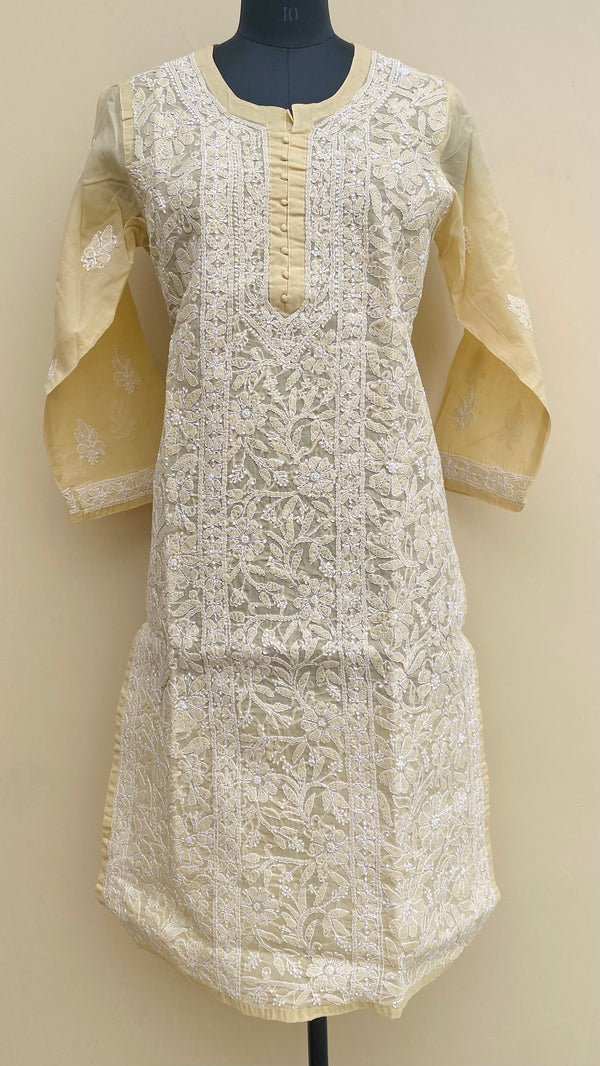 Lucknowi Chikankari Kurti Beige Cotton