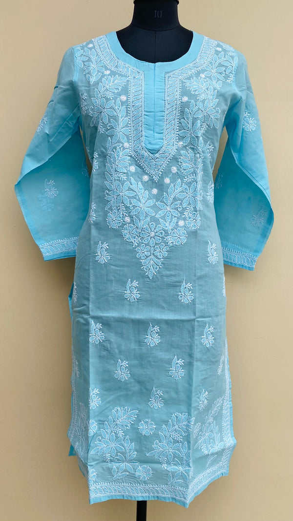 Lucknowi Chikankari Kurti Blue Cotton