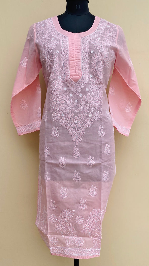 Lucknowi Chikankari Kurti Pink Cotton