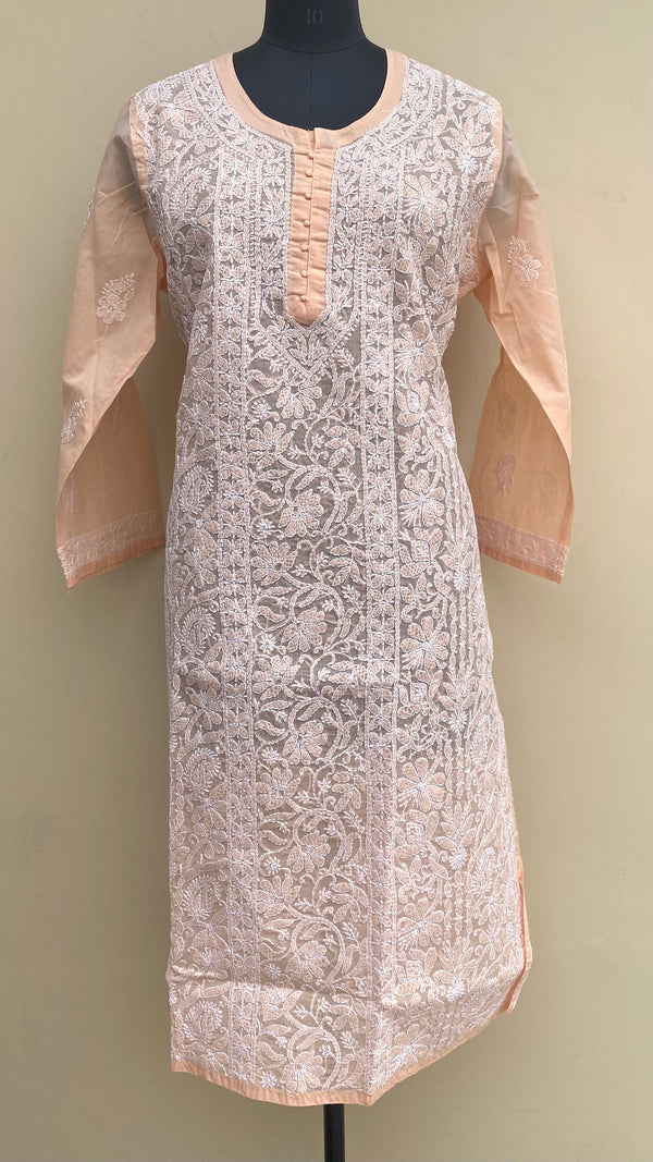 Lucknowi Chikankari Kurti Peach Cotton