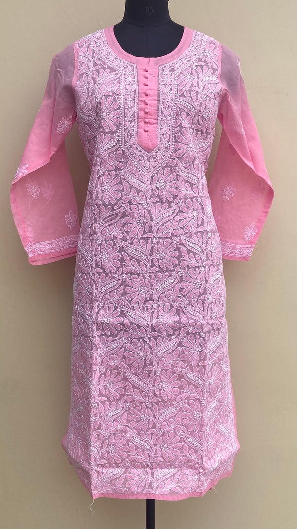 Lucknowi Chikankari Kurti Pink Cotton