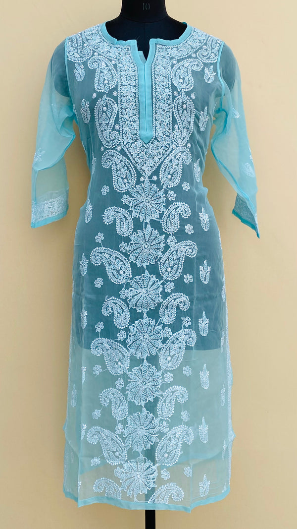 Lucknowi Chikankari Kurti Blue Faux Georgette