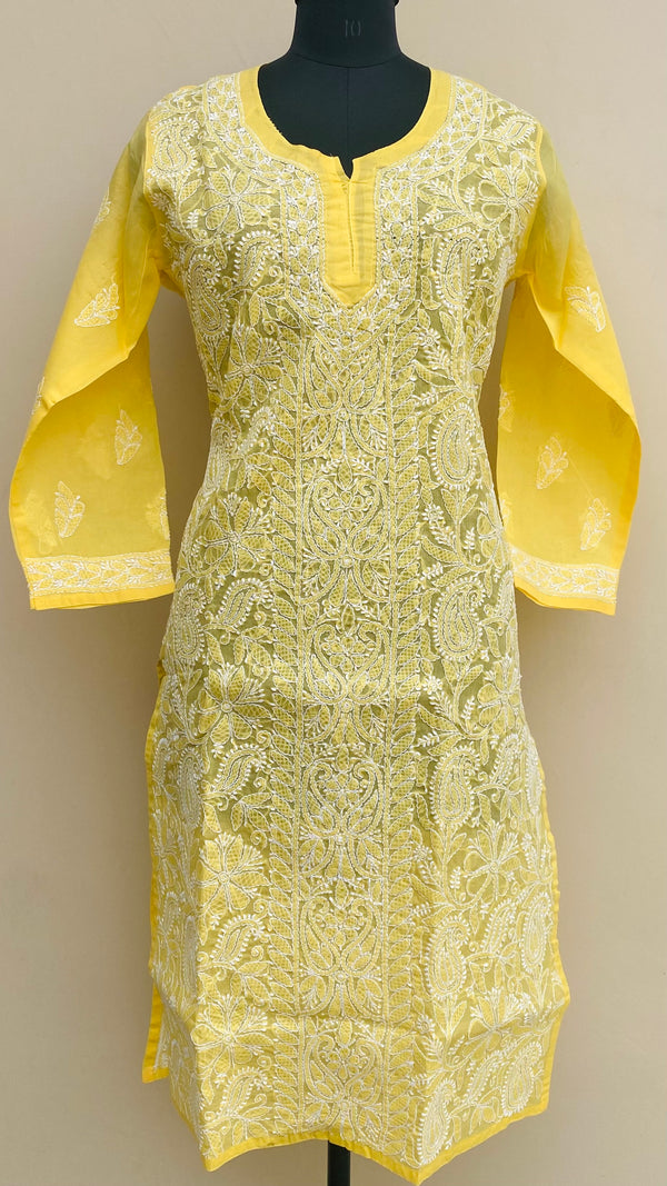 Lucknowi Chikankari Kurti Yellow Cotton