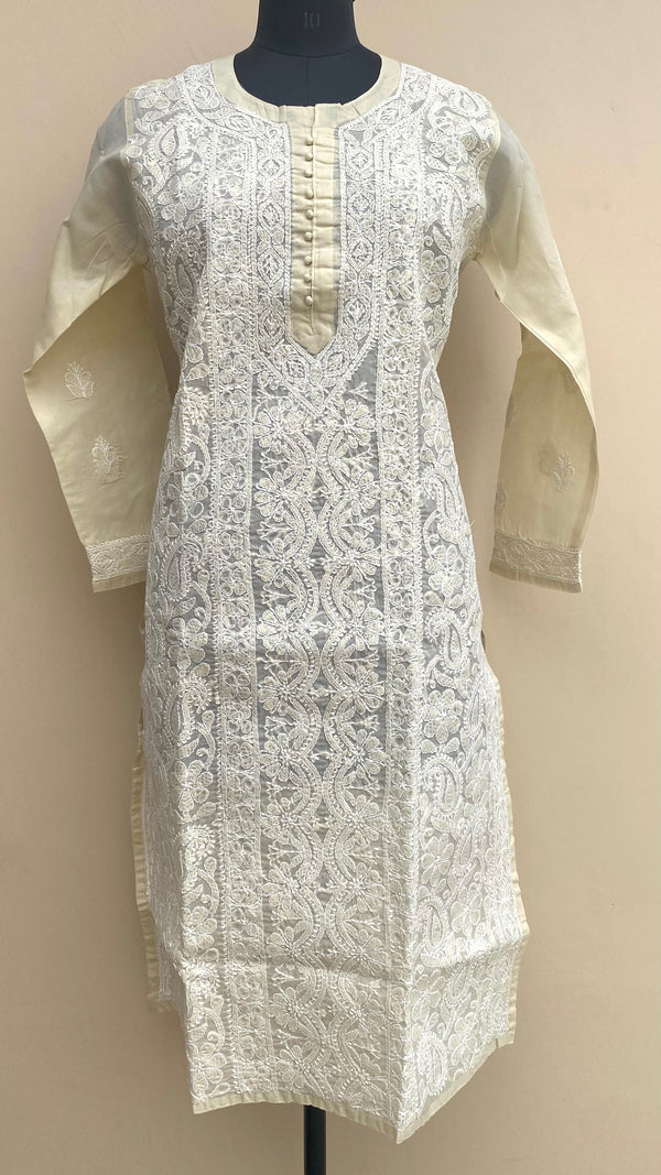 Lucknowi Chikankari Kurti Beige Cotton