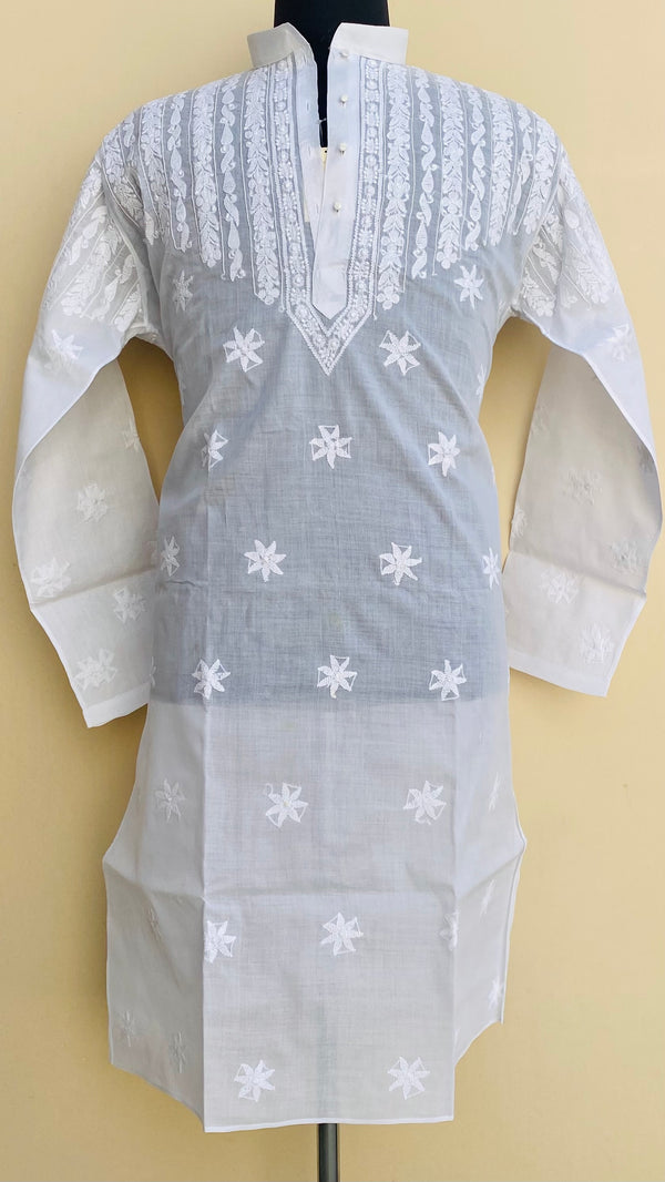 Lucknowi Chikankari Men’s Kurta White On White Cotton