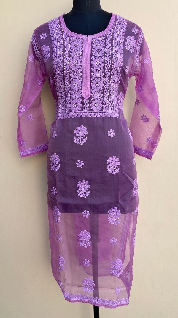 Lucknowi Chikankari Kurti Purple Organza with Self work