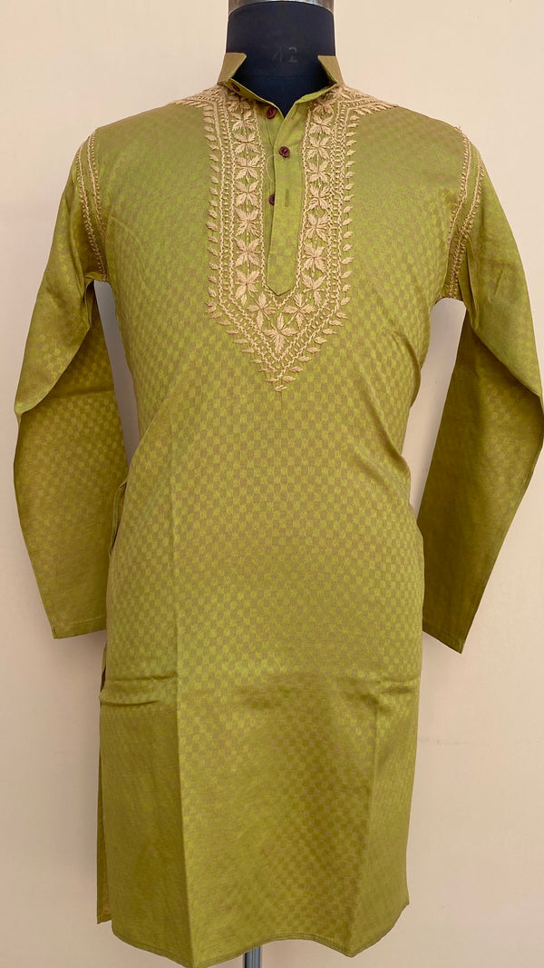 Lucknowi Chikankari Men’s Kurta Green Cotton