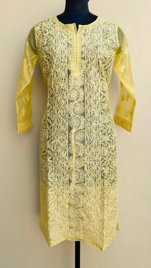 Lucknowi Chikankari Kurti Yellow Organza with Self work