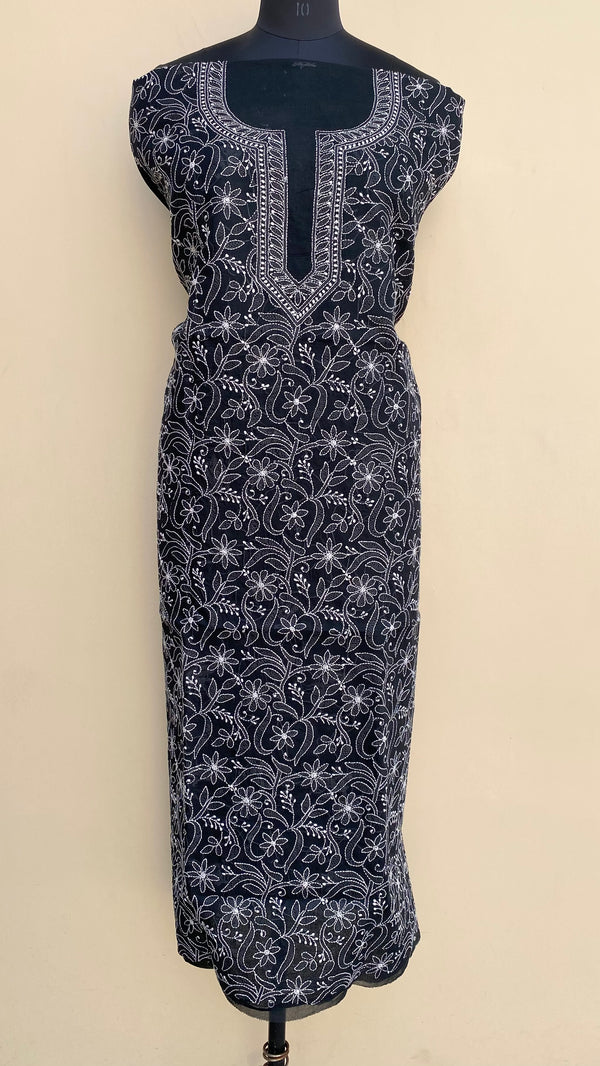 Lucknowi Chikankari Kurta Length Black Cotton