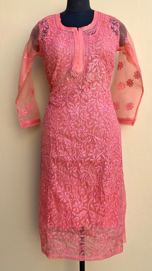 Lucknowi Chikankari Kurti Gajri Organza with Self work