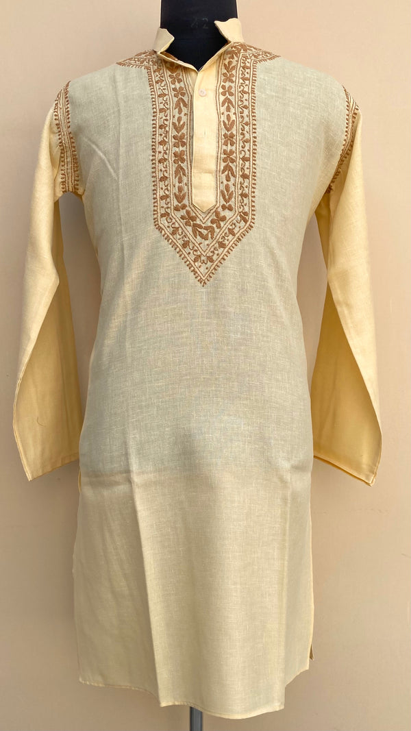 Lucknowi Chikankari Men’s Kurta Beige Cotton