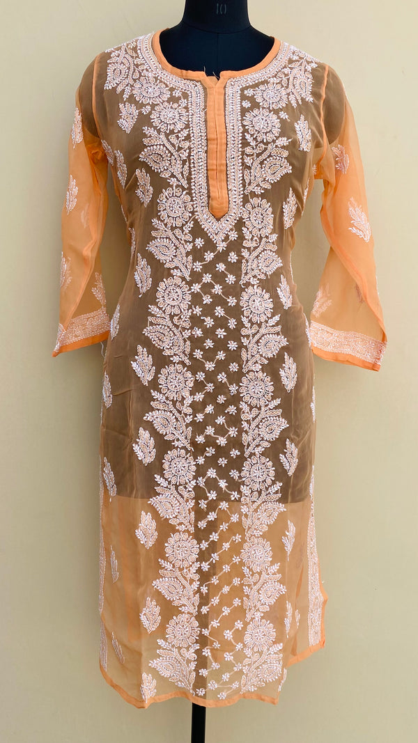 Lucknowi Chikankari Kurti Orange Faux Georgette