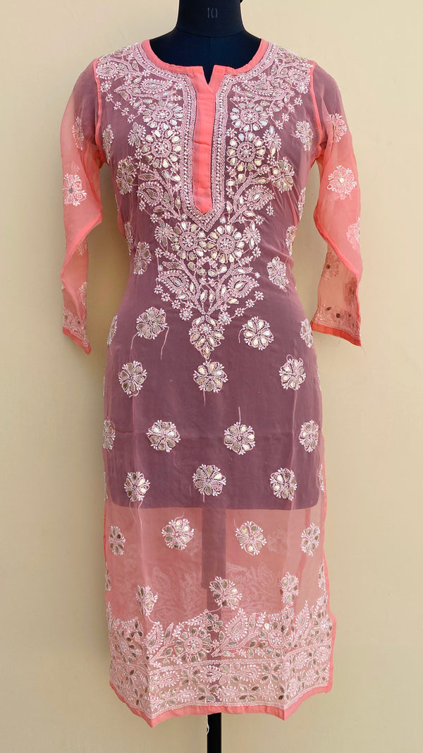 Lucknowi Chikankari Kurti Gajri Faux Georgette With Gotta Patti Work