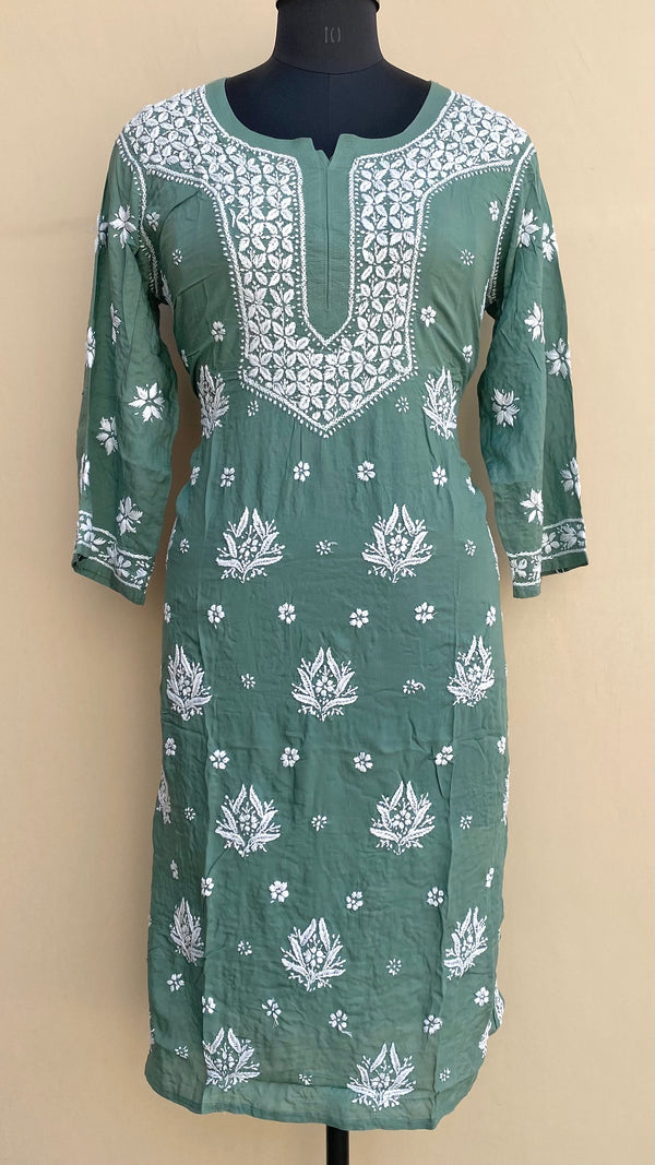 Lucknowi Chikankari Kurti Teal Green Modal Cotton