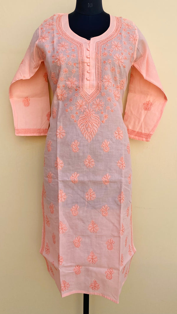 Lucknowi Chikankari Kurti Peach Cotton with Self work