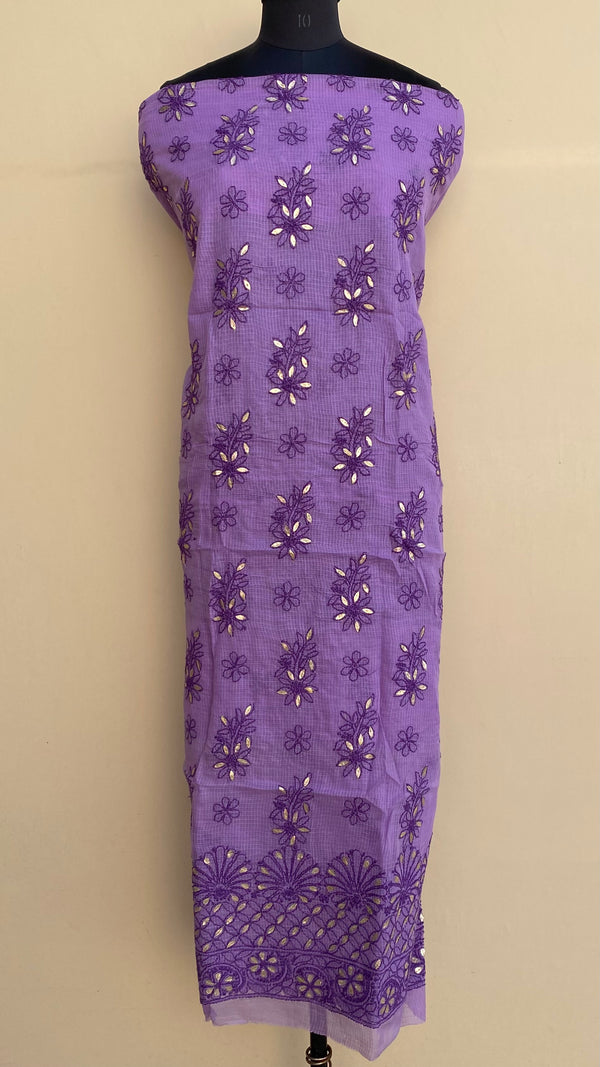 Lucknowi Chikankari Kurta Length Purple Kota With Gotta Patti Work