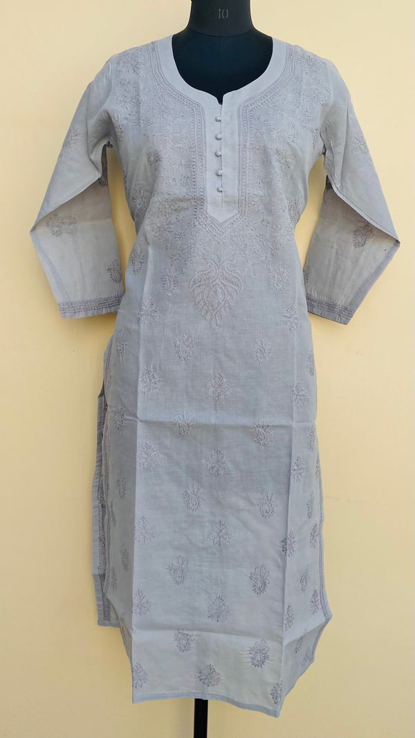 Lucknowi Chikankari Kurti Gray Cotton with Self work