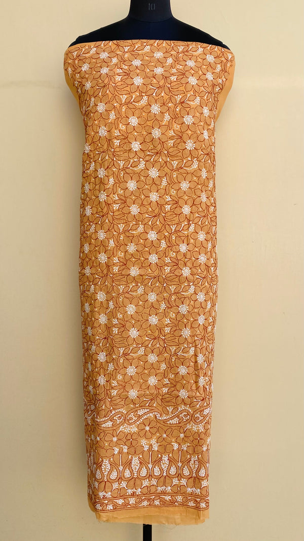 Lucknowi Chikankari Kurta Length Peach Cotton