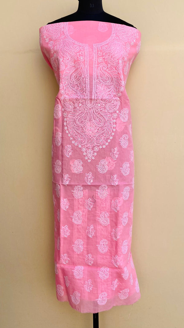 Lucknowi Chikankari Kurta Length Pink Cotton