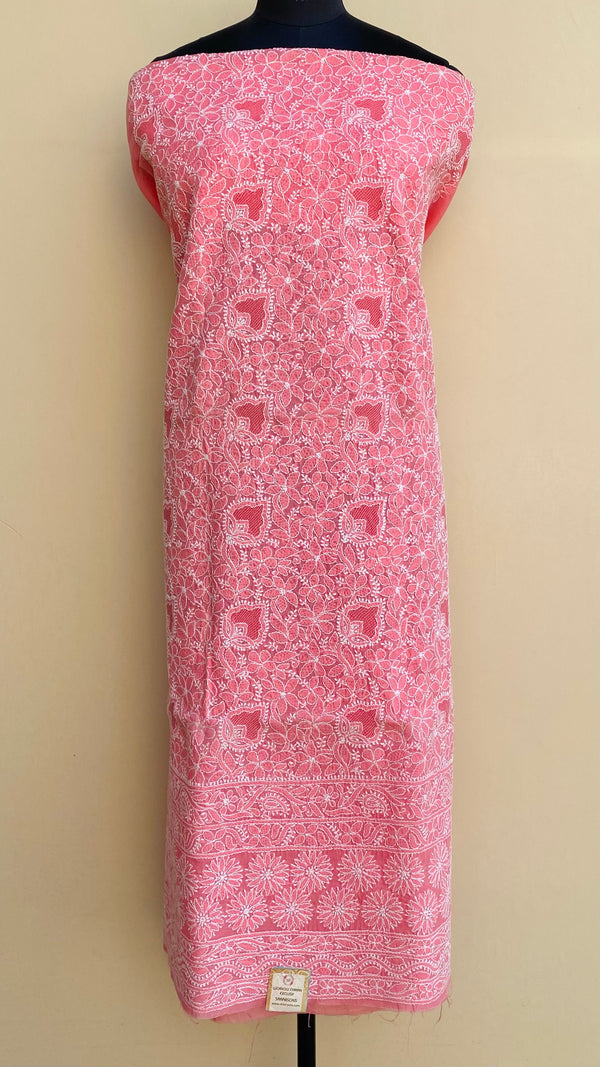 Lucknowi Chikankari Kurta Length Pink Cotton With Jali Work