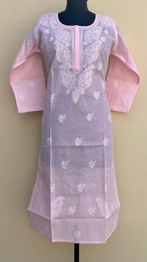 Lucknowi Chikankari Kurti Pink Cotton