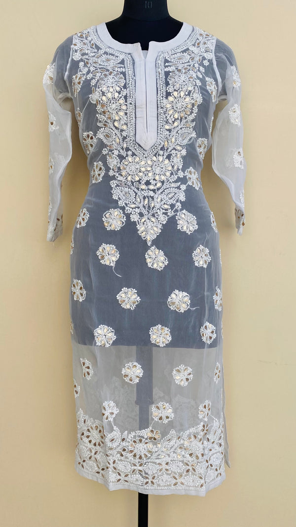 Lucknowi Chikankari Kurti White Faux Georgette With Gotta Patti Work