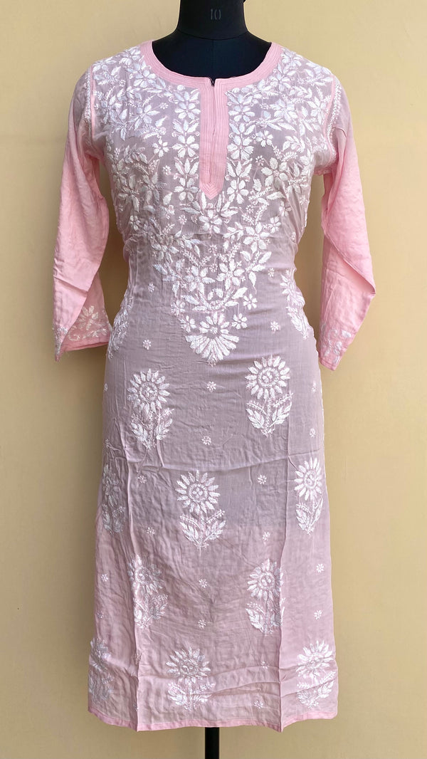 Lucknowi Chikankari Kurti Pink Modal Cotton