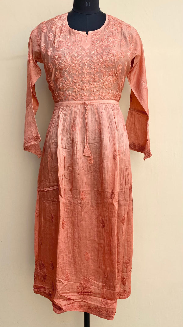 Lucknowi Chikankari Nyra Ombre Kurti Copper Mal Chanderi with Self work