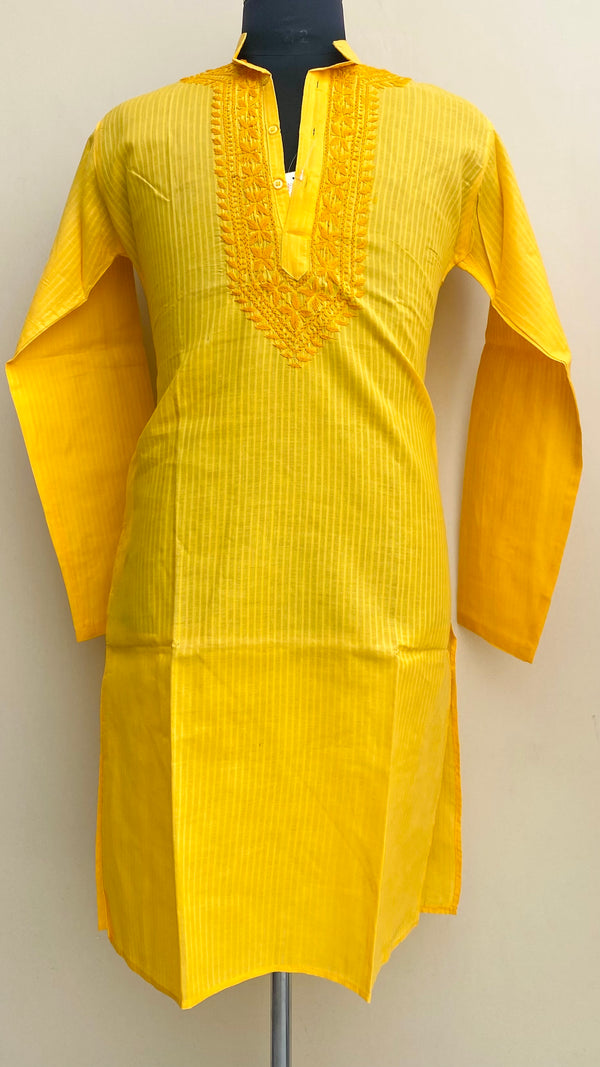 Lucknowi Chikankari Men’s Kurta Yellow Cotton