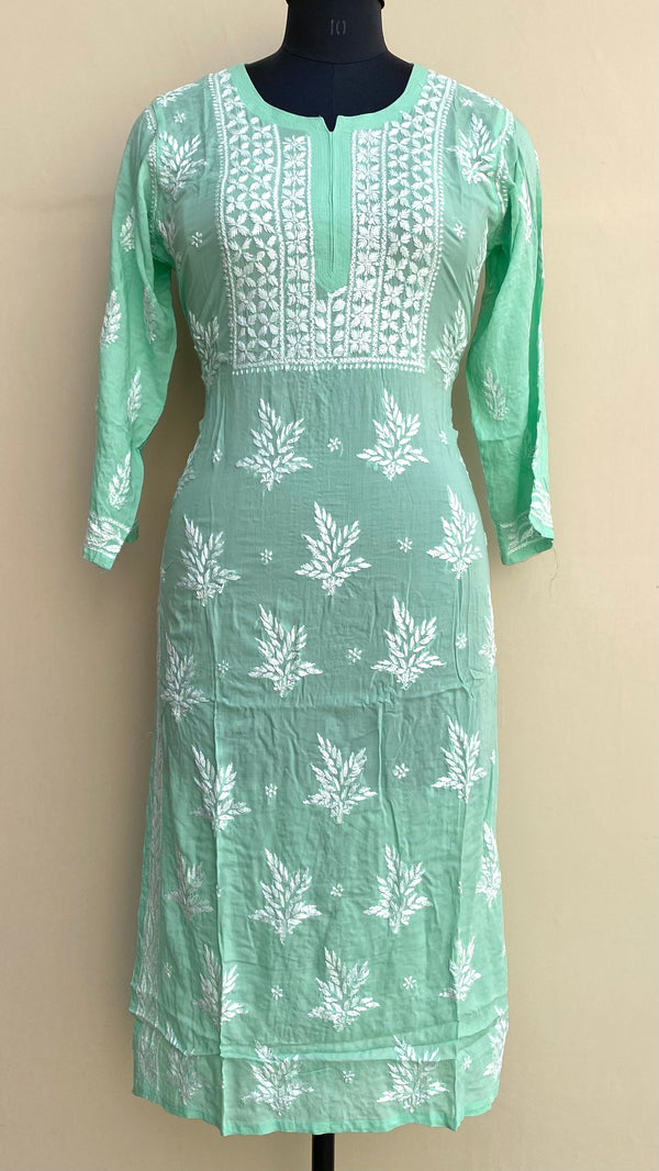 Lucknowi Chikankari Kurti Green Modal Cotton